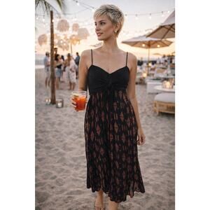 Free People Black Boho Maxi Dress Twist Bust Hi Low Hem Vacation Ready Sz M
